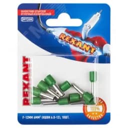 Наконечник штыревой втулочный изолир F-12 мм 6 кв мм, зеленый, 10 шт, REXANT