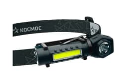 Фонарь аккумуляторный налобный 3Вт LED+3Вт COB LED с коллиматорной линзой Li-ion 18650 1200мА.ч корпус ABS-пластик USB-шнур type C магнит на корпусе зажим для крепления регулируемый эласт. ремешок КОСМОС KOC508Lit