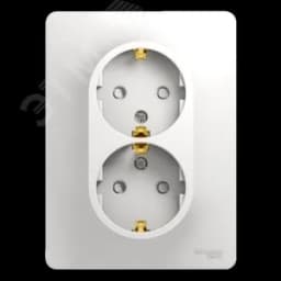 GLOSSA Розетка двойная с заземлением со шторками в сборе белая