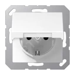 Штепсельная розетка SCHUKO одинарная, с заземлением, с крышкой, без шторок, 16A, 250В (механизм + накладка, без рамки). Серия A500 Материал- дуропласт Цвет- белый