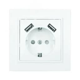 Розетка Минск 1-местная СП с заземлением 16А белая с защитными шторками с 2 USB 2,1А EKF