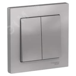 Выключатель двухклавишный ATLASDESIGN схема 5 10АХ в сборе алюминий