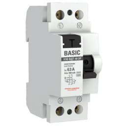 Устройство защитного отключения УЗО ВДТ-40 2P 63А/100мА (электронное) EKF Basic (elcb-2-63-100e-sim)