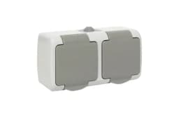 Розетка 2-м ОП Мурманск 16А IP54 с заземл. защ. шторки с крышкой сер. EKF EFR16-129-30-54