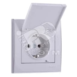 RAIN Розетка с заземлением с крышкой керамика белая с боковой вставкой хром Lezard