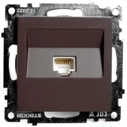 Розетка компьютерная 1местная RJ45 механизм STEKKER GLS00710704 серия Катрин шоколад 49023