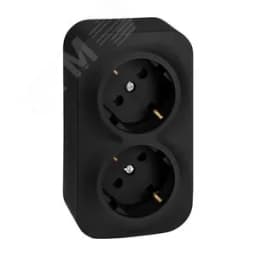 Розеточный блок двойной (розетка двойная) с заземлением -Legrand Quteo - с предварительным подключением со шторками IP20 16А 250В винтовые зажимы накладной монтаж - чёрный матовый LEGRAND
