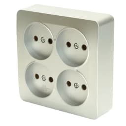 Розетка 4местная бз открытой установки квадрат STEKKER 250В 10А IP20 серия София серебро MST1014S03 49333