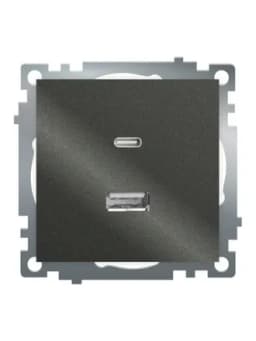 Розетка 2местная USB type C механизм 250В 3А max 20W серия Катрин графит GLS10711606 50052