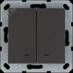 Выключатель двухклавишный со светодиодами 10A 250V~ с накладкой, цвет Мокко