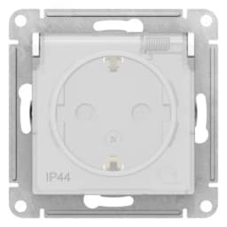 Розетка ATLASDESIGN AQUA с заземлением со шторками с крышкой 16А IP44 механизм белый