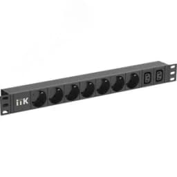 Блок распределения питания PDU 7 розеток нем ст + 2 С13 1U каб 2м C14