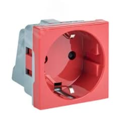 Розетка 45х45 (2 модуля), с заземлением, красная, прямая EKF