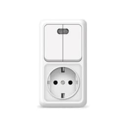 Блок ОП Олимп 2-кл. вык. с подсветкой + роз. с заземл. верт. бел. UNIVersal О0041