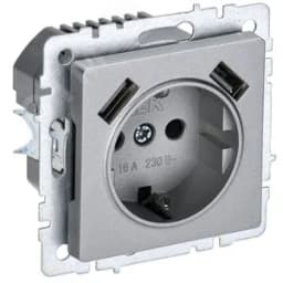 BRITE Розетка с заземлением с защитными шторками 16А с USB A+A 2,1А РЮш10-1-БрА алюминий BR-R14-16-U21-D21-K47 IEK