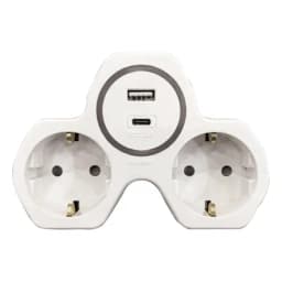 Разветвитель сетевой 2местный сз STEKKER ADP161520 250V 16A и USB Type C на 24А белыйсерый 50071