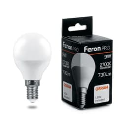 Лампа светодиодная FeronPRO LB1409 Шарик E14 9W 2700K OSRAM LED 38077