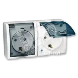 15 Aqua Розетка двойная 2Р+Е Schuko со шторками с крышкой полупр. IP54 16А 250В винт.зажим S15A белый Simon