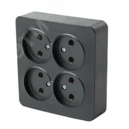 Розетка четырехместная квадратная б/з 250В 10А серия София черный матовый STEKKER