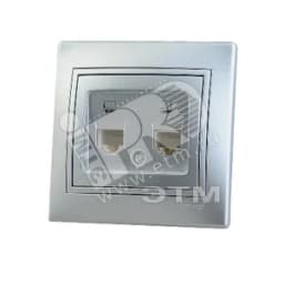 Мира Розетка RJ 45 х2 металлик серый со вставкой