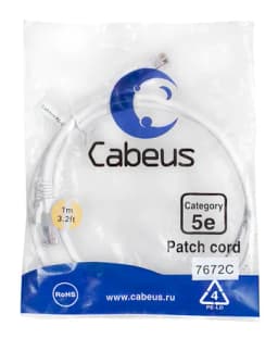 Патч-корд Cabeus PC-UTP-RJ45-Cat.5e-1m-WH-LSZH (U/UTP, CAT.5E, LSZH, 1 м, белый) (9489c)