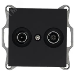 Розетка TV+FM9.5 мм проходная с накладкой, цвет черный матовый (soft touch) Jasmart