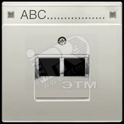 Крышка для сдвоенной телефонной и компютерной розетки  UAE с полем для надписи  благородная сталь