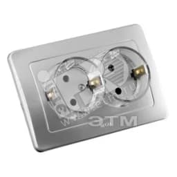 Розетка двойная скрытая с заземлением со шторками (стакан) серебро HEGEL