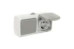 Блок ОП розетка 1-м 16А с заземл. с крышкой+выключатель 1-кл. Мурманск IP54 сер. EKF EFRV16-050-30-540