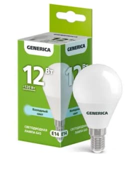 Лампа светодиодная G45 12Вт шар 6500К E14 230В GENERICA LL-G45-12-230-65-E14-G