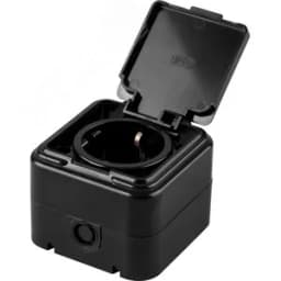 Розетка одноместная с/з, 250В, 16А, IP44, пластик АВS, черная, FERON