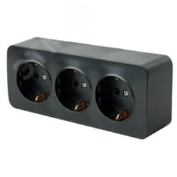 Розетка трехместная с/з 250В 16А София черный матовый