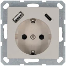 Розетка Shuko 16А с заземл. защ. шторки с 2-мя заряд. устройствами USB тип A+C 25Вт механизм тауп Jasmart G5501USB-25T