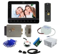 Комплект СКУД и сенсорного видеодомофона ST 7" с картой памяти, электромеханическим замком считывателем и ключами TM (черный/серый) Space Technology