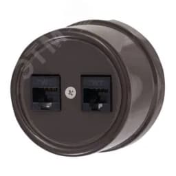 Розетка RJ45 информационная двойная, пластик, цвет коричневый
