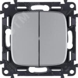 Valena ALLURE Выключатель двухклавишный 10А 250В с лицевой панелью Безвинтовые зажимы Алюминий 752905 Legrand Euro