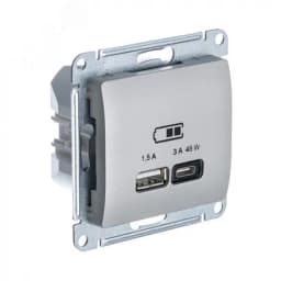 GLOSSA USB РОЗЕТКА A + тип-C 45W высокоскор.заряд. QC, PD, механизм, ПЛАТИНА GSL001229 Systeme Electric