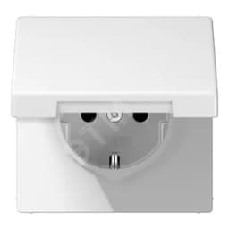 Штепсельная розетка SCHUKO одинарная, с заземлением, с откидной крышкой, 16A, 250В  (механизм + накладка, без рамки). Серия LS990  Материал- дуропласт  Цвет- белый