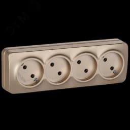 GLORY Розетка 4-местная для открытой установки без заземления без защитных шторок 10А РС24-2-ХШм шампань матовый IEK