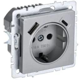 BRITE Розетка с заземлением с защитными шторками 16А с USB A+C 18Вт РЮш11-1-БрА алюминий BR-R14-16-U22-018-K47 IEK
