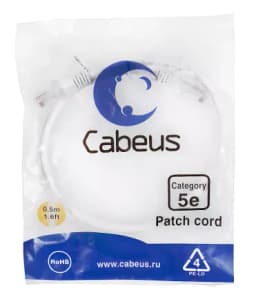 Патч-корд Cabeus PC-UTP-RJ45-Cat.5e-0.5m-WH-LSZH (U/UTP, CAT.5E, LSZH, 0.5 м, белый) (9488c)