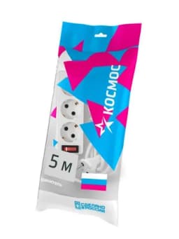 Удлинитель 3х5м с заземл. 10А IP20 ПВС 3х0.75 с выкл. КОСМОС YKsm5m-3g-Z-V(10A)P