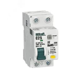 Выключатель автоматический дифференциальный 1P+N 25А 30мА AC х-ка C ДИФ-103 6кА Dekraft