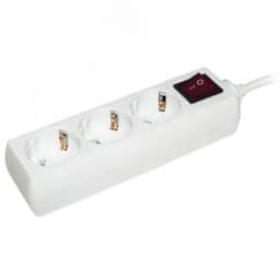 Удлинитель бытовой 3 розетки шнур 5м с заземлением с выключателем 16А