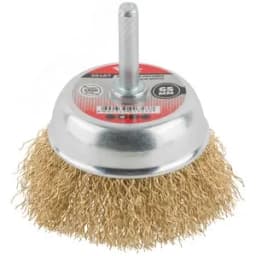 Кордщетка чашечная, со шпилькой, стальная латунированная волнистая проволока 65 мм 38467 FIT