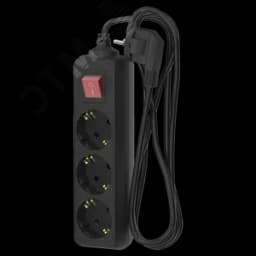 Удлинитель сетевой 16-23ЕS, 2м, 3 розетки, 16А, с выкл., с заземл., Черный