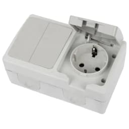 Блок розетка 1местная сз выключатель 2клавишный STEKKER PST1621541022154 белыйсерый 49729