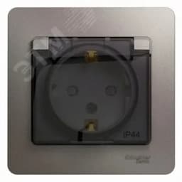 GLOSSA розетка с заземлением со шторками с крышкой в сборе IP44 платина Systeme Electric