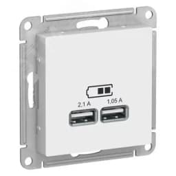 Розетка ATLASDESIGN USB 5В 1 порт x 2,1 А 2 порта х 1,05 А механизм белый