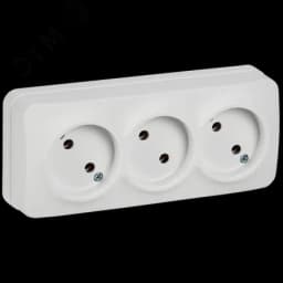 GLORY Розетка 3-местная для открытой установки без заземления без защитных шторок 10А РС23-2-ХБм белый матовый IEK